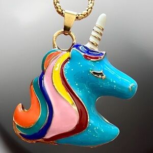 Rainbow Enamel Glitter Magical Unicorn Pendant Necklace not Betsey Johnson